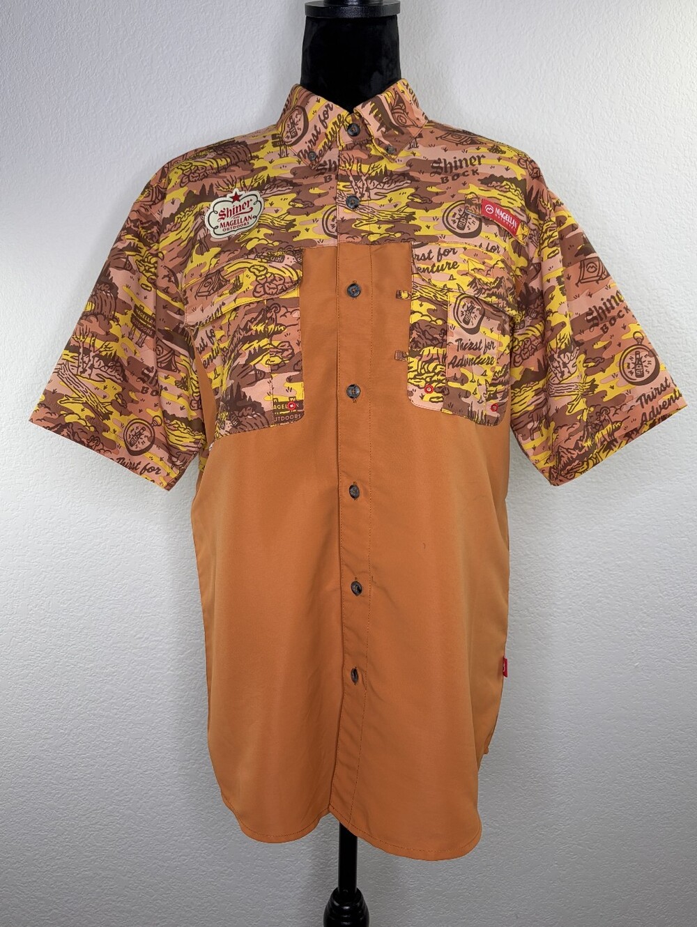 Magellan Outdoors x Shiner Bock collaborative fishing Camping Button Up Shirt Sm